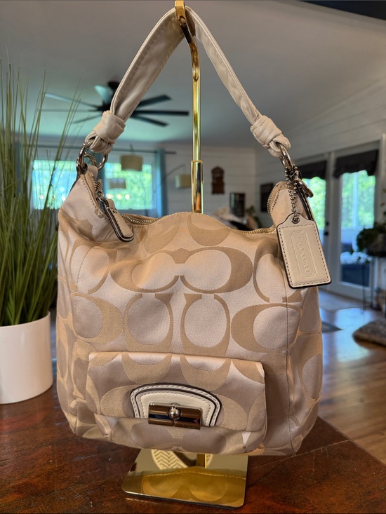 Coach Handbags - Coach Beige Signature Hobo Bag with Turn-Lock Pocket